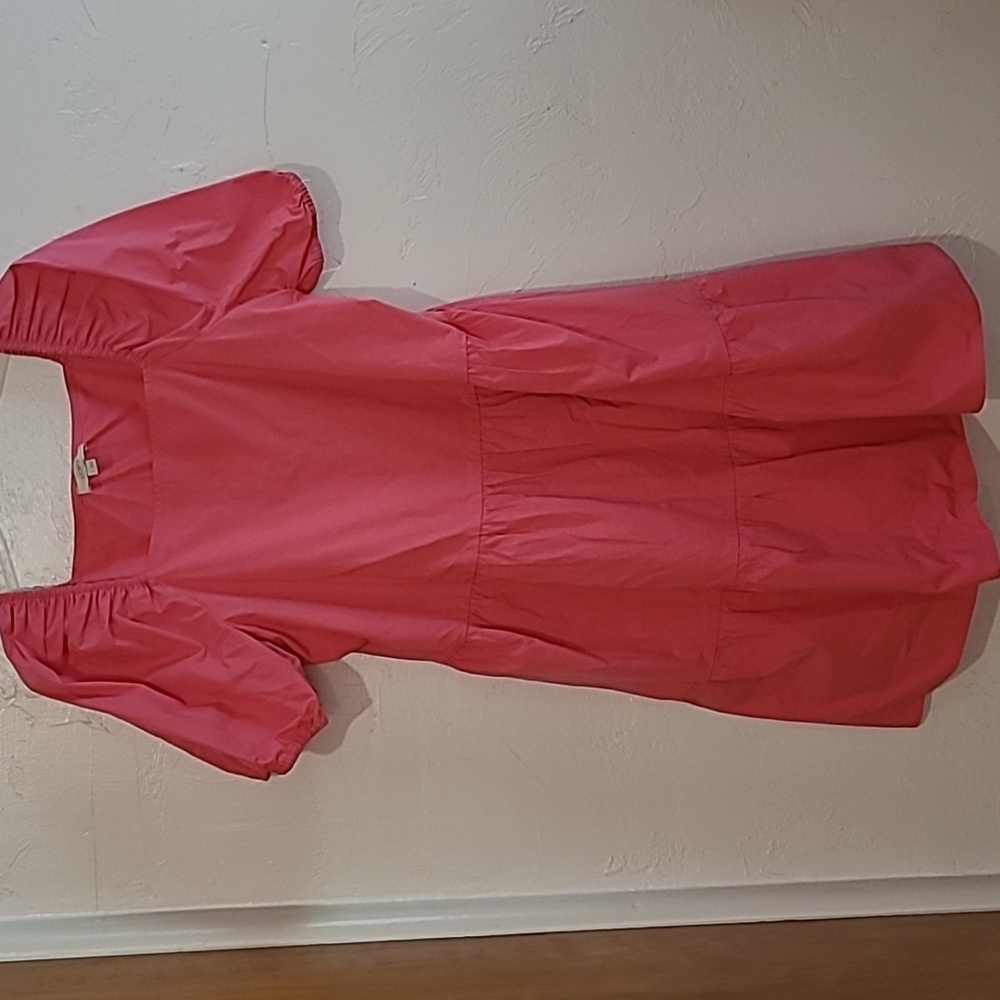 Loft hot pink, square neck, puffy sleeves, babydoll dress